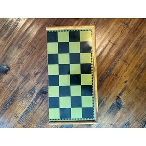 Vintage Wooden Folding Chess Set Yellow Black Board Made in Taiwan Travel Game